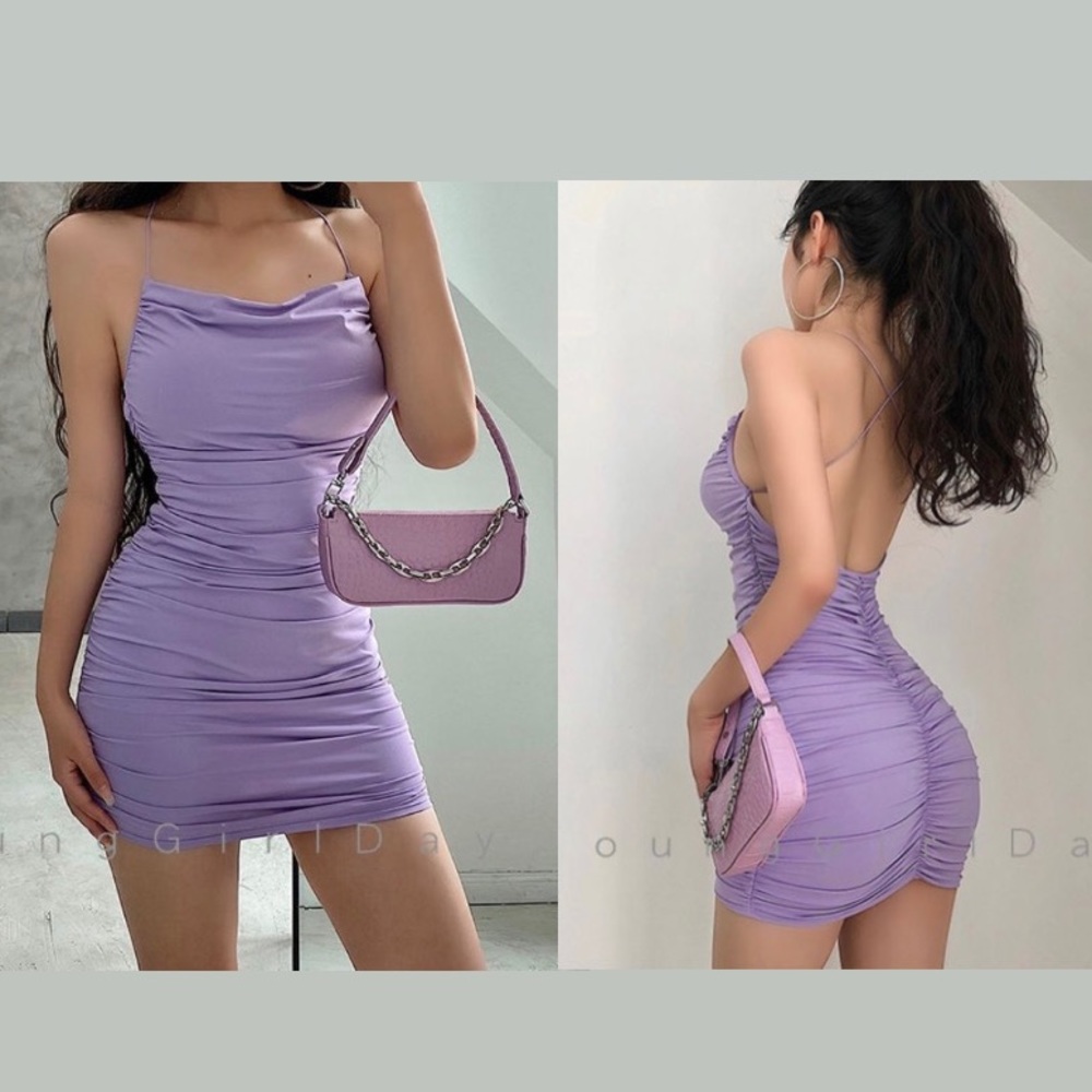 black ruched bodycon dress